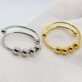Stainless Steel Jewelry Fidget Rings Frosted Gold-Plated Spin Ball Spinner Open Adjustable Anxiety Ring for woman. 