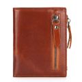 Leather Men Wallets Name Engraving Cow Leather Short Card Holder Men Purse Double Zipper Male Wallet. 