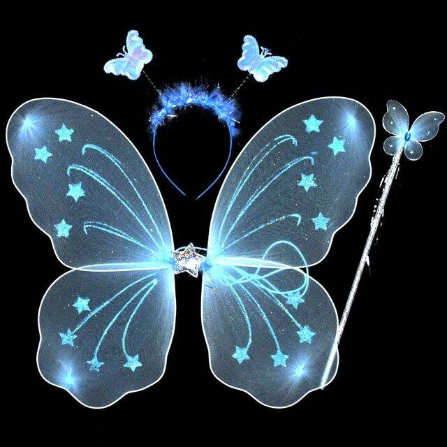 3 Pcs/ Set Kids Children Costume Cosplay Angel Wings Magic Wand Prop Girls Butterfly Fairy Wings Costume