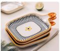 Techmanistan Random Design - Ceramic Casserole Dishes with Handle, Small Oven Plate, Baked Rice Baking Tray Cake Tray Pizza Oven Dinner Plate Korean Bowl, Japanese Style Ceramic Home Fruit Plate New Flower Creative Brief Cute Square Plates. 