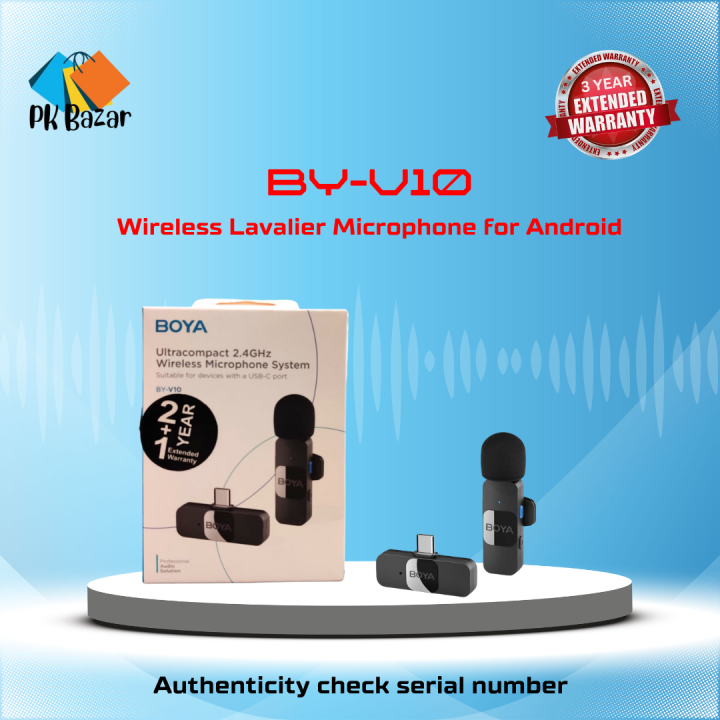 BOYA BY-V10 Ultracompact Wireless Microphone System with USB-C Connector for Mobile Devices With 2 Year Official Warranty