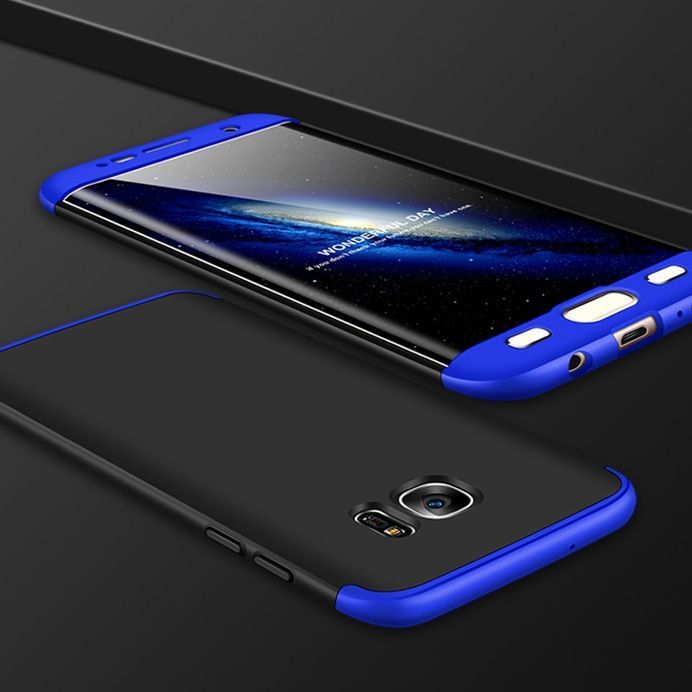 Samsung Galaxy S7 edge GKK"Full Coverage 360 Protection Mobile Phone Back Cover Case - Blue & Black