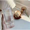 improted Glass Cups 16oz Ribbed Drinking Glasses with Lids and Glass Straws Glassware for Juice Cocktail  Iced Coffee Cups. 
