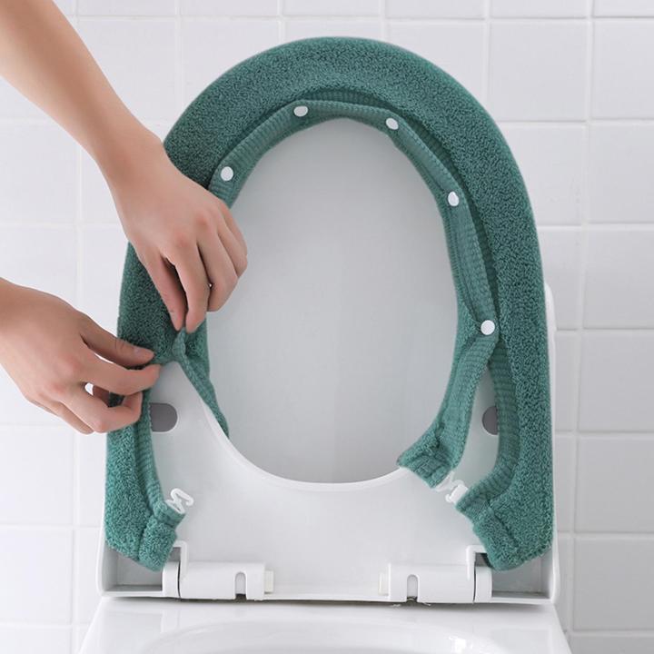 Thickened Toilet Seat Cover Soft Fuzzy Toilet Seat Cover Universal Bathroom Warmer Cushion Pad for Button Closure Southeast Asian Favorite Button Closure Toilet Seat Cover