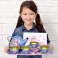 KIDS TEA SET FOR LITTLE GIRLS - TODDLERS AFTERNOON TEA TIME METAL PLAY SET (RANDOM COLOURS). 