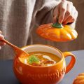 300ml/500ml/850ml Halloween Pumpkin Shaped Ceramic Cup Spoon Kawaii Soup Mug With Lid Oatmeal Cup Creative Water Cup. 