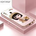 Hontinga for Samsung Galaxy A30 A20 Back Cover Luxury 6D Plating Cartoon Satchel Girl Side Pattern Case Soft Silicone Square Phone Cases. 
