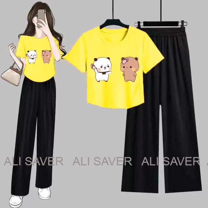 Dudu Bubu Printed T-shirts and Plazo Crop top Suits For Women And Girls