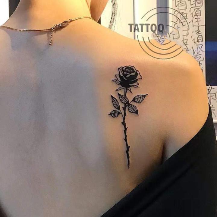 Waterproof Temporary Tattoo Sticker Black Rose Flower Design Body Art Tattoo Flash Tattoo Back Shoulder Male Female