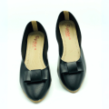 Ladies Black Pumps, Ultra-Light Faux Leather Flat Heel Slip-On with Bow-Tie Decoration, Comfortable and Trendy. 