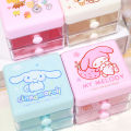 Sanrio Mini Desk Organizer Cartoon Hello Kitty Cinnamoroll Melody Double Layer Jewelry Stickers Storage Box Girls Gifts. 