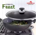 Sonex Non Stick Cooking Wok with Glass Lid - Black | Granite Coating | Healthy Low-Oil Frying | For Stir Fry, Chinese, Karahi, Snacks & Tandoori. 