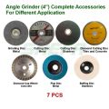 Angle Grinder Complete Accessories, 4 , Different Application, 7 pcs. 