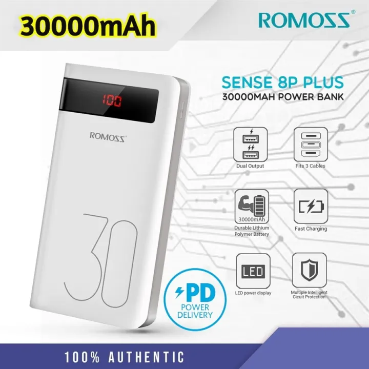 ROMOSS%20Sense8P+%2030000mAh%20Power%20Bank,%2018W%20Type%20C%20PD%20Fast%20Charge%20Portable%20Charger%20with%203%20Outputs%20and%203%20Inputs,%20Huge%20Capacity%20External%20Battery%20Pack%20Compatible%20-%20Image%203