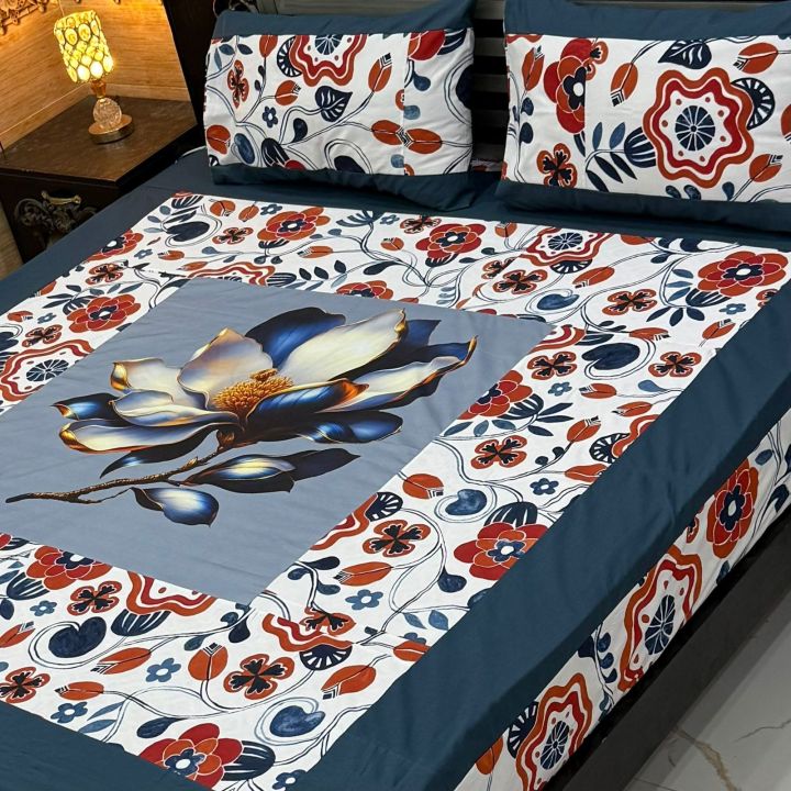DESION Embroidered Bed Sheet Set KIng Size Patch Work Bed Sheet