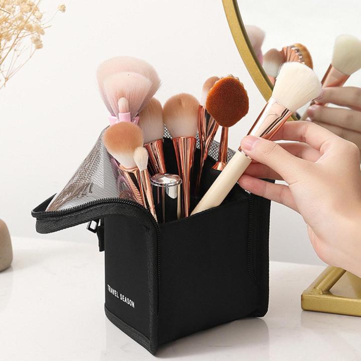Travel Makeup Brush Bag Portable Cosmetic Brush Holder Organizer Waterproof Stand-Up Makeup Brush Pouch Zipper Toiletry Bag