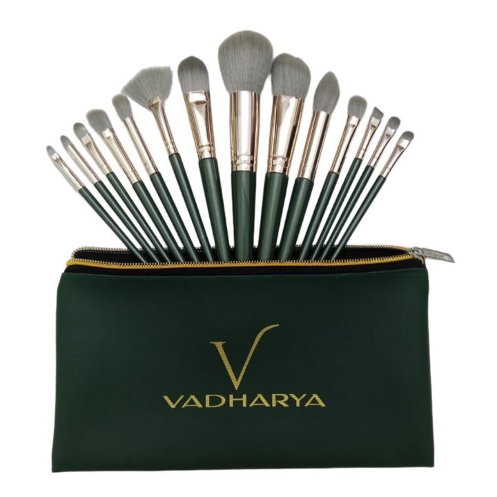VADHARYA Makeup Brushes Set of 14 With Pouch, Professional Makeup Brushes Kit Made With Premium Synthetic Bristles Including Powder, Contour, Foundation, Flame Highlight, Smudge, Nose Shadow, Large Eye Shadow, Concealer, Small Smudge, Lip, etc.