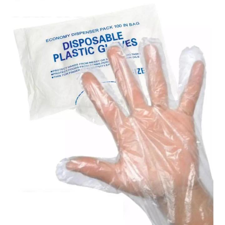 100 Pcs Disposable Gloves Polythene Disposable Plastic Gloves Powder Free Plastic Gloves | Dental Restaurant Garden Kitchen Dish washing Plastic Hand Gloves