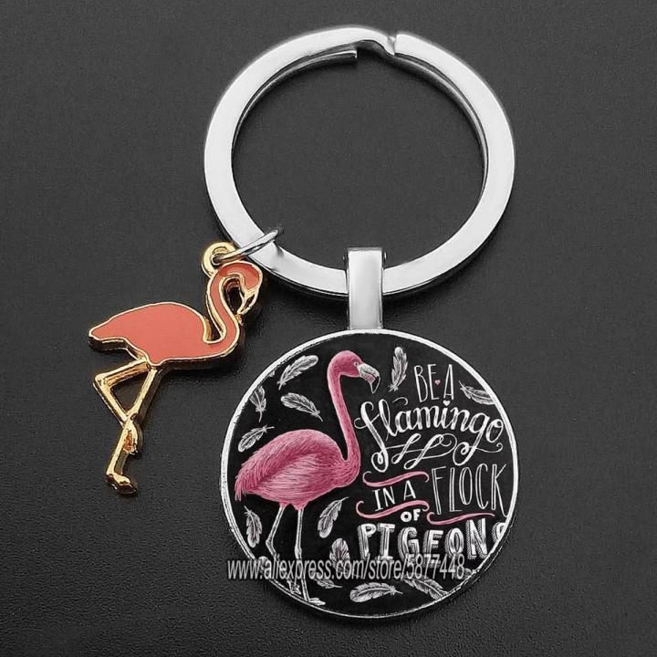 Cute Pink Flamingo Women Keychain Lovely Anime Swan Car Key Ring Holder Bag Charm Pendant Best Friend Accessories Gift