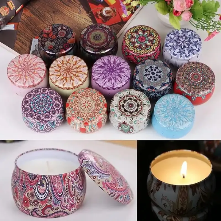 Aromatherapy Scented Candle with Beautiful Tin - Relaxing Fragrance for Home Office