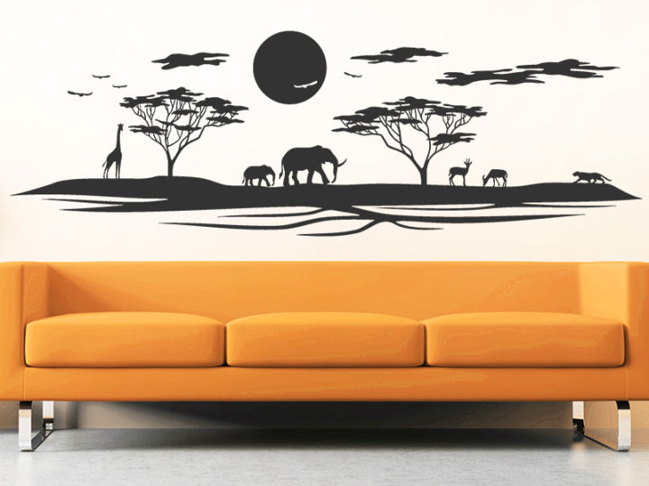 size- 4 x 1.5 feet- cute animals nature jungle scenery stylish self adhesive wall stickers for room, office, restaurants, home, decor lovers  -black color - lucky garnet