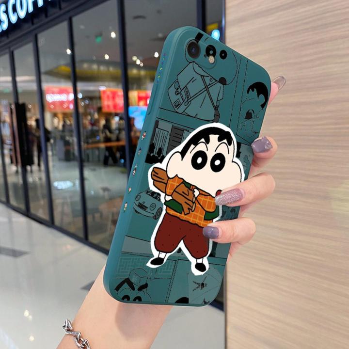dienya For iPhone 8 Case Aesthetic Thin New Design Phone Case Fashion Cartoon Crayon Shin-chan Square Edge Protection Softcase Pattern Silicone Casing Cover Shockproof Cases