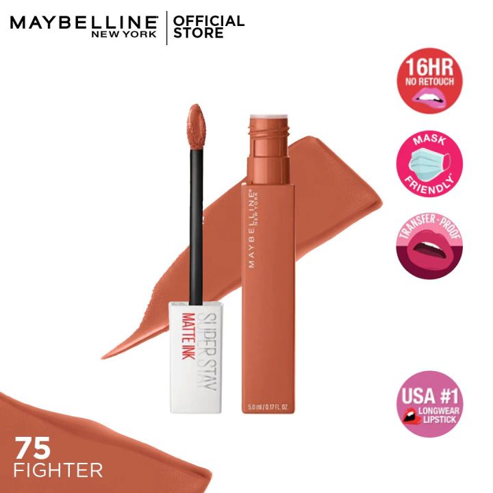Maybelline SuperStay Matte Ink Liquid Lipstick 16HR Long-Lasting, High Pigment, Waterproof - 75 Fighter