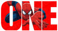 3 Block Letters O N E spider man theme. 