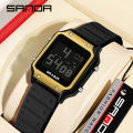 Sanda Classic Small Square Watch Simple Trendy Night Light Waterproof Electronic Men's Watch SD2174-8. 