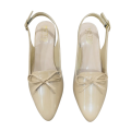 Women's Slingback Bow Flats - Pointed Toe Patent Finish - Navy & Beige. 