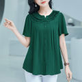 bellylady Summer Large Size Blouse For Women Short Sleeves Loose Chiffon Shirt Simple Solid Color Elegant Cardigan Tops. 