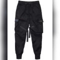 Men's Loose Cargo Pant, Fashion Adjustable Straps Tapered Trousers with Multi Pockets. 
