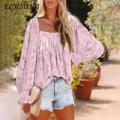 ECHIDNA Fall Blouse Long Sleeves Flared Cuff Autumn Tops. 