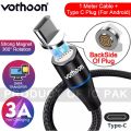 VOTHOON Magnetic Cable Fast Charging Cable Micro USB Type c & i OS Phone 3A Fast Charging With Data Transfer 7 Pin Connector 360 Degree Rotation LED Indication  1 Meter Length  2 Meter Length. 