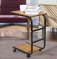 Movable Desk Side Table Tray Cart 4 Wheels Steel Legs Wood Desktop Office Home Desk Shelf Organizer Bookcase | Natural Wood Tone. 