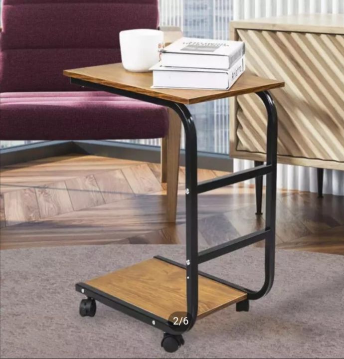 Movable%20Desk%20Side%20Table%20Tray%20Cart%204%20Wheels%20Steel%20Legs%20Wood%20Desktop%20Office%20Home%20Desk%20Shelf%20Organizer%20Bookcase%20%7C%20Natural%20Wood%20Tone%20-%20Image%203