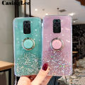 Casinglee for Redmi Note 9 case Shiny Ring Glitter Soft Transparent Holder Stand Back cover with String for Redmi Note9 Phone cases cover Stars Moon Girls. 