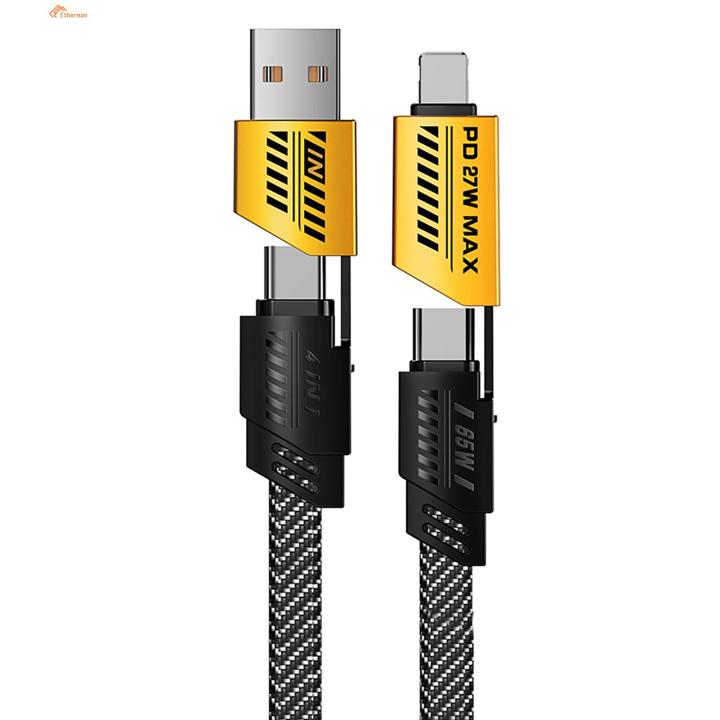 Ethereon Mobile Phone Charger Cable 65w Pd Fast Charging 4-in-1 Cable for Cellphone Tablet 25/100/150/200cm Lengths Usb Type-c 8pin Portable Braided Data Cord 4-in-1 Charging Cable