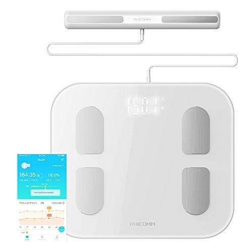 PHICOMM S7 Smart Body Fat Weight Scale LED Display with Fitness & Body Composition Monitor, 22 Indicators Weight for More Than 23 Fitness Indicators, Include Body Tape Measure kg Eight-Electrode Body Fat Scale,(Pearl White). |