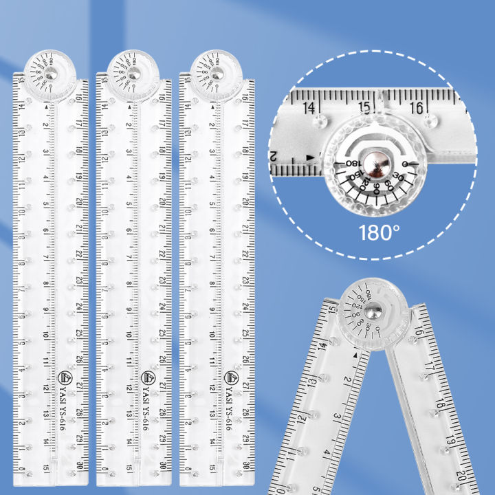 1/3Pcs Acrylic Transparent Folding Ruler Students Stationery Drawing Measuring Tools Straight Rulers With Small Protractor