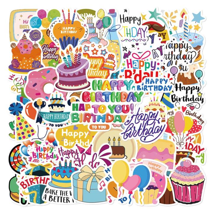 Happy Birthday Stickers Aesthetic Cartoon Notebook Car Laptop Notebooks Kids Toys Phone Cases Planner Skateboard Kids' Luggage