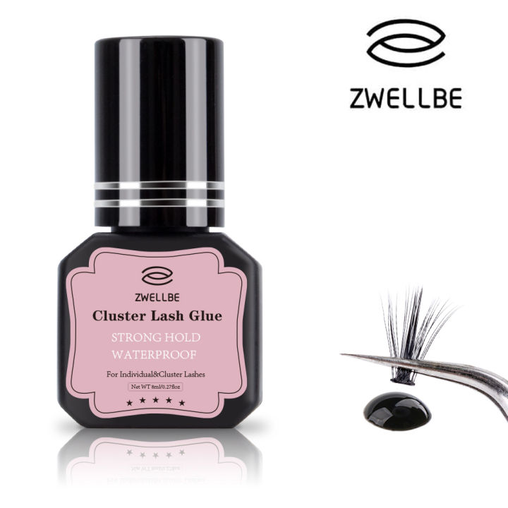 ZWELLBE Lash Clusters Glue 8ml Black Eyelash Glue for DIY Lash Extensions Long-Lasting Waterproof No Irritation Makeup Tool