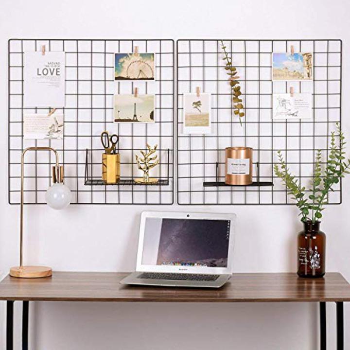 Grid Wall Panel Decorative Rack Clip Photo Holder,Multi functional Hanging Display Wall Storage