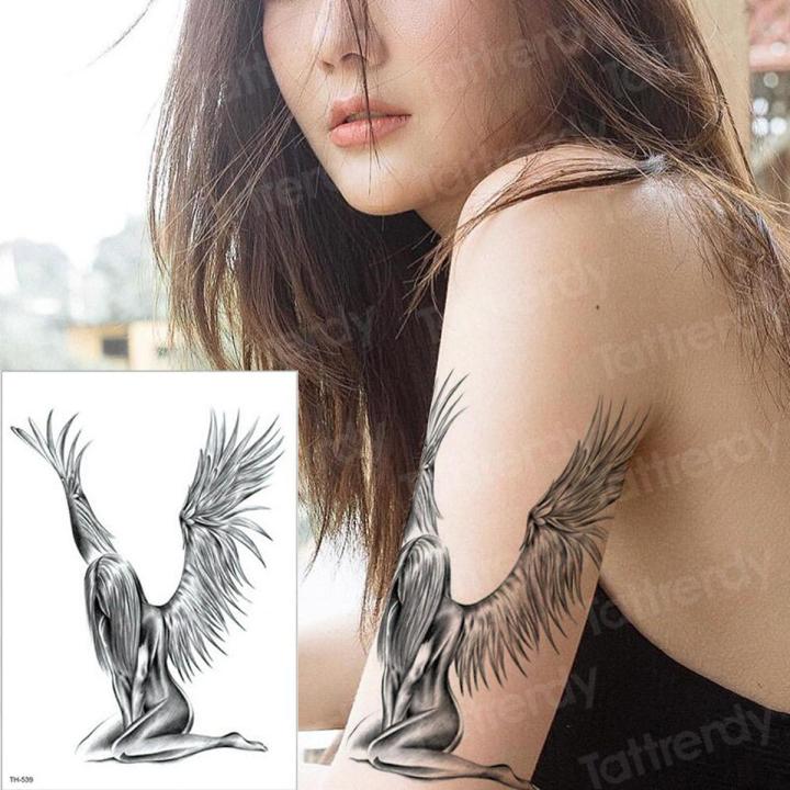 【The road to happiness Store】temporary tattoo sheet tatoo angel wing tattoos girl y thigh tattoo black sleeve tatto boys men decal
