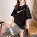 Fat MM plus size student girl outfit new summer 240kg slimming and age reducing in loose short sleeved t shirt with flesh covering top. 