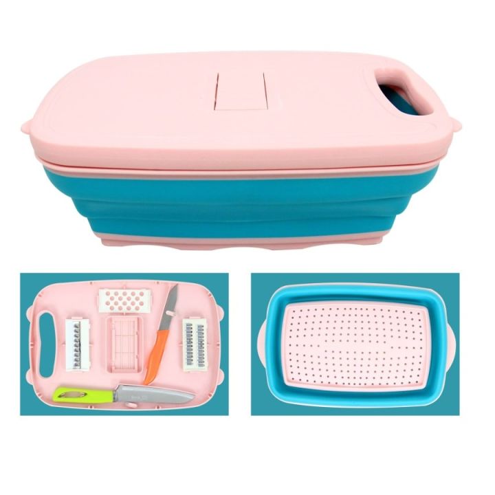 Multifunctional%209in1%20Chopping%20Board%20with%20Drainer%205pcs%20Vegetable%20Slicer%20Cutters,%202%20Knives%20and%201%20Collapsible%20Colander%20for%20Kitchen%20-%20Image%209