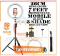 26CM/ 36CM/45CM Ring Light with Mobile Holder and 7ft Tripod Stand RingLight with 7 Feet Stand Three Colours Makeup LED RingLight with Tripod Stand Dimmable Selfie RingLight with USB for Videography and Photography. 