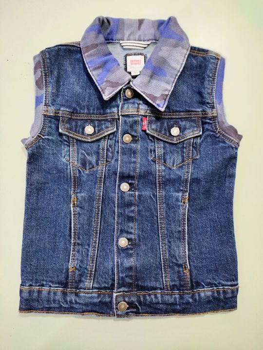 Girls Kids Premium Branded Sleeveless Trendy Printed Collar Denim Vest Jeans Jacket