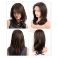 Women Hair Wigs Ladies Party Daily Natural Wave Dark Brown Side Parting Synthetic None Lace Wigs with s. 