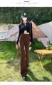 Women's American-Style Retro Blue High Waist Jeans Autumn2022New Hot Girl Niche Design Bootcut Pants Tide. 